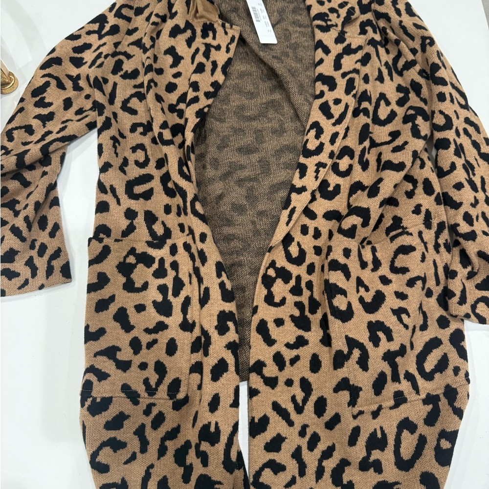 jcrew leopard Print Open Front Cardigan Sweater - Brown/Black - Picture 3 of 3
